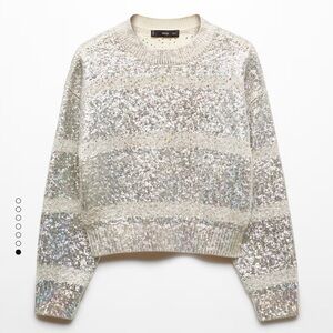 Mango Silver Sequin Crew Neck Sweater NWT